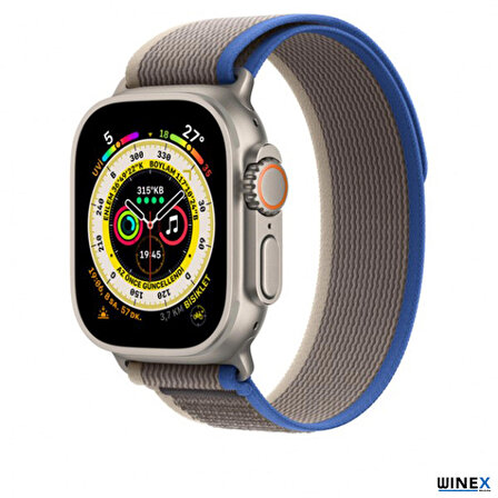 Global 42-44mm Yeni Nesil Apple Uyumlu Akıllı Saat Kordonu Hasır Gri Mavi