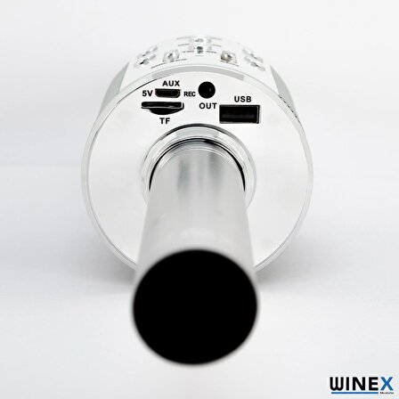Global UsbA+TF Sd Kart+3.5mm Aux Girişli Bluetooth Karaoke Mikrofonu Gümüş WNE0146