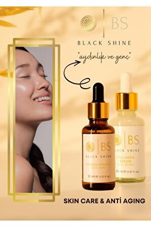 Black Shine BS Aydınlatıcı Etkili Parlaklık Veren Kırışıklık Karşıtı Set - Kolajen Serum C Vitamini Serum - %20 KRM0032