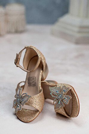 Kız Çocuk Topuklu Ayakkabı Gold Kelebek