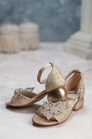 Kız Çocuk Topuklu Ayakkabı Gold Kelebek