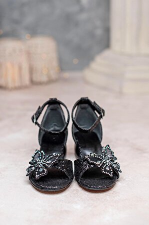 Kız Çocuk Topuklu Ayakkabı Siyah Kelebek