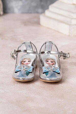 Kız Çocuk Topuklu Şeffaf Elsa Ayakkabı Mavi