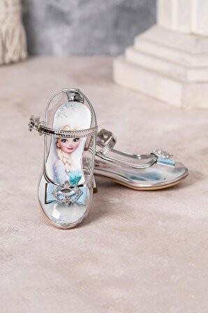 Kız Çocuk Topuklu Şeffaf Elsa Ayakkabı Mavi