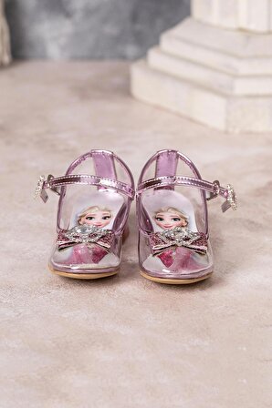 Kız Çocuk Topuklu Şeffaf Elsa Ayakkabı Pembe