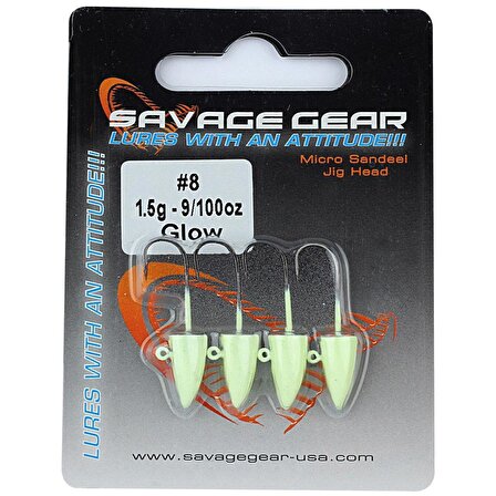 Savage Gear LRF Micro Sandeel 1,5gr #8 4pcs Glow Jig Head 
