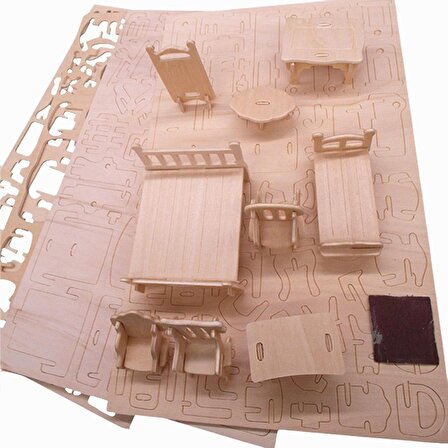 184 Parça Minyatür Boyanabilir Ev Eşyaları Maketi 3D Ahşap Oyuncak Mobilya Seti