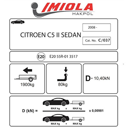 Hakpol - Citroen C5 II (RD) Saloon 2008 ve Sonrası Çeki Demiri