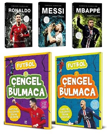 Ronaldo + Messi + Mbappe + Futbol Çengel Bulmaca Seti (5 Kitap)