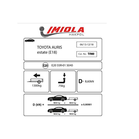 Hakpol-Toyota Auris Estate (hariç hybrid) 06/2013-12/2018 Arası Çeki Demiri
