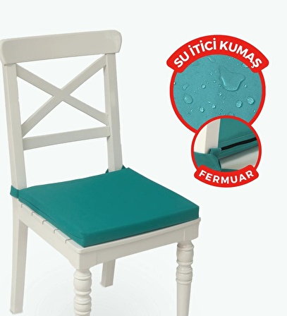 XPERMATE Fermuarlı Sandalye Minderi Su İtici Kumaş 40x40 cm Sünger Sandalye Minderi Bağcıklı Turkuaz