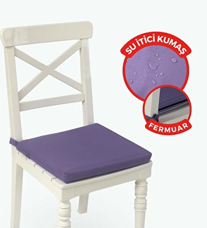 XPERMATE Fermuarlı Sandalye Minderi Su İtici Kumaş 40x40 cm Sünger Sandalye Minderi Bağcıklı Mor