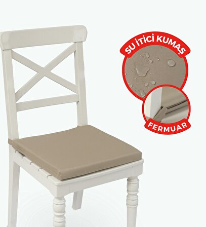 XPERMATE Fermuarlı Sandalye Minderi Su İtici Kumaş 40x40 cm Sünger Sandalye Minderi Bağcıklı Bej