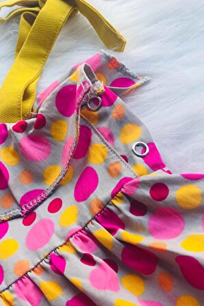 Puantiyeli Tek Omuz Askılı Pamuklu Renkli Kız Çocuk Elbise