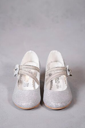 Kız Çocuk Topuklu Gümüş Ayakkabı