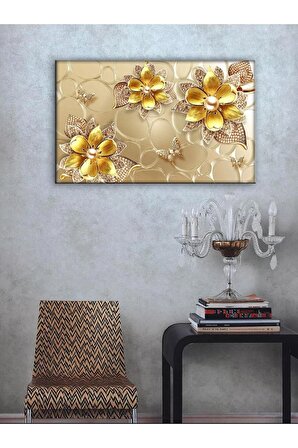 5 3d Dekoratif Gold Çiçek 1 B Misafir Odası