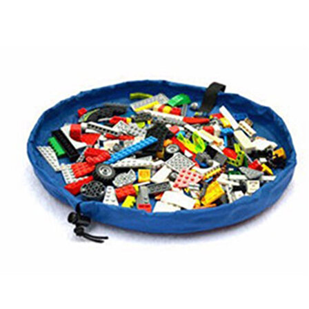 Çocuk Oyuncak Hurcu Mavi Çanta Oyun Halısı Lego Puzzle ve Yapboz Eğitici Oyuncaklar Sepeti