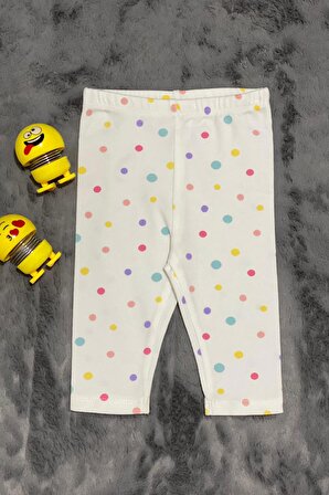 Kız Bebek Pamuklu Puantiyeli Beyaz Pantolon - 0006