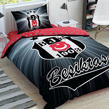 Taç Lisanslı Tek Kişilik Nevresim Takımı Beşiktaş Light Glow