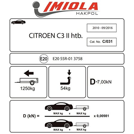 Hakpol - Citroen C3 2 Hatcback 2010 ve Sonrası Çeki Demiri