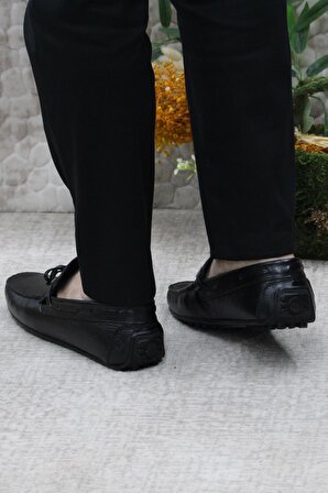 Mehmet Mete 31110 Siyah Deri Hakiki Deri Loafer Erkek Babet Erkek Ayakkabı