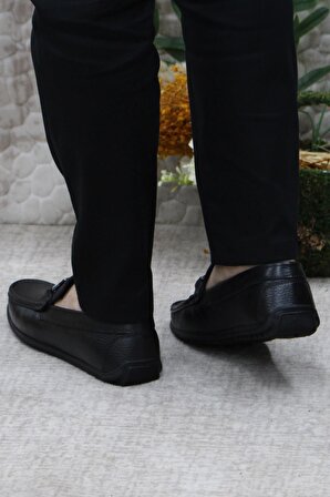 Mehmet Mete 31012 Siyah Deri Hakiki Deri Loafer Erkek Babet Erkek Ayakkabı