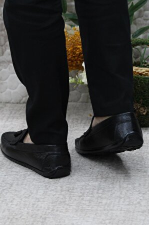 Mehmet Mete 31019 Siyah Deri Hakiki Deri Loafer Erkek Babet Erkek Ayakkabı