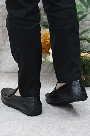 Mehmet Mete 31101 Siyah Deri Hakiki Deri Loafer Erkek Babet Erkek Ayakkabı