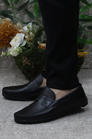 Mehmet Mete 31020 Siyah Deri Hakiki Deri Loafer Erkek Babet Erkek Ayakkabı