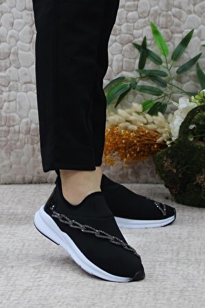 Mehmet Mete 34-P12 Fashion Zincirli Taşlı Spor Tarzı Kadın Ayakkabı