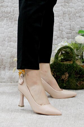 Mehmet Mete 710 Fashion Arkası Fiyonklu Topuklu Kadın Ayakkabı