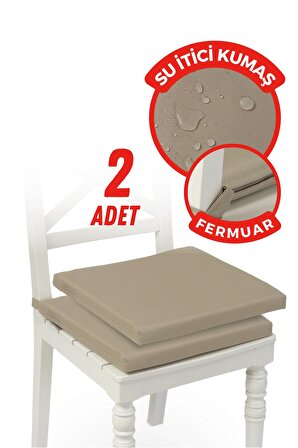 XPERMATE 2'li Sandalye Minderi Su İtici Kumaş 40x40 cm Sünger Sandalye Minderi Bağcıklı Bej
