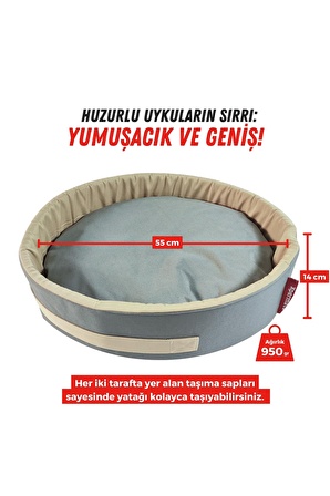 Sünger Simit Köpek Yuvası Küçük Irk Köpek Yatağı Ve Kedi Yatağı 55 Cm Antrasit Bej