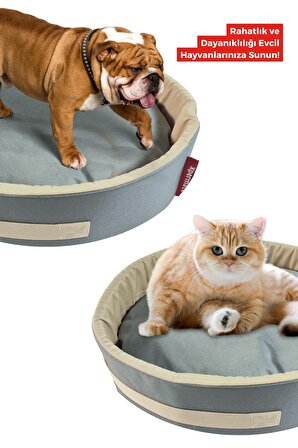 Sünger Simit Köpek Yuvası Küçük Irk Köpek Yatağı Ve Kedi Yatağı 55 Cm Antrasit Bej