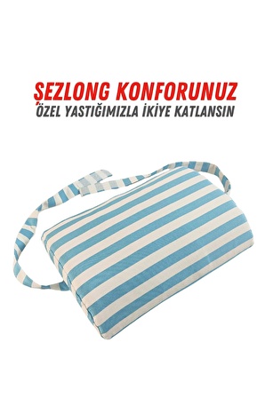 XPERMATE Şezlong Yastığı Şezlong Minderi Yastığı Çıkarılabilir Baş ve Boyun Desteği Pofuduk Yastık Mavi Çizgili