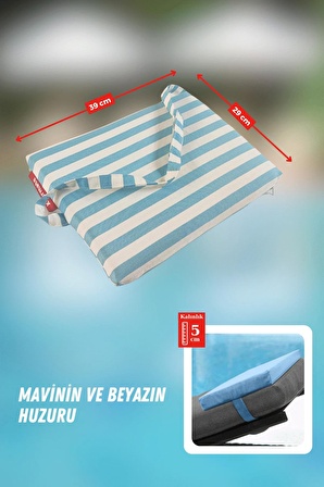 XPERMATE Şezlong Yastığı Şezlong Minderi Yastığı Çıkarılabilir Baş ve Boyun Desteği Düz Yastık Mavi Çizgili