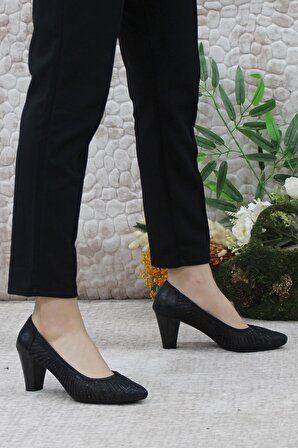 Mehmet Mete 9142 Fileli Taşlı Klasik Topuklu Kadın Ayakkabı