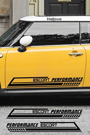 Ford Escort Yan Şerit Performance Oto Araba Sticker Sağ ve Sol Siyah 55*16 Cm