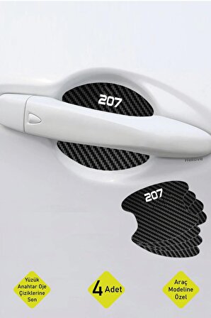 Oto Araç Kapı Kolu Koruyucu Boya Çizik Önleyici Karbon  Peugeot 207 Uyumlu Beyaz 207 Yazılı
