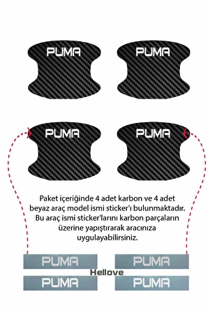 Oto Araç Kapı Kolu Koruyucu Boya Çizik Önleyici Karbon  Ford Puma Uyumlu Beyaz Puma Yazılı