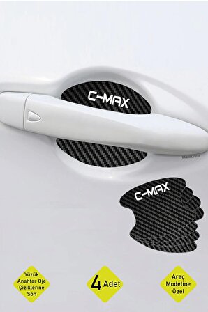Oto Araç Kapı Kolu Koruyucu Boya Çizik Önleyici Karbon  Ford C-Max Uyumlu Beyaz C-Max Yazılı