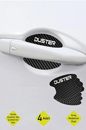 Oto Araç Kapı Kolu Koruyucu Boya Çizik Önleyici Karbon  Dacia Duster Uyumlu Beyaz Duster Yazılı
