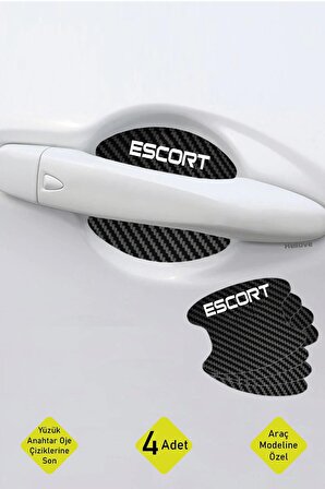 Oto Araç Kapı Kolu Koruyucu Boya Çizik Önleyici Karbon  Ford Escort Uyumlu Beyaz Escort Yazılı