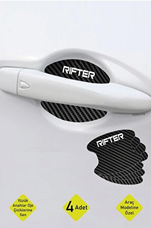 Oto Araç Kapı Kolu Koruyucu Boya Çizik Önleyici Karbon  Peugeot Rifter Uyumlu Beyaz Rifter Yazılı