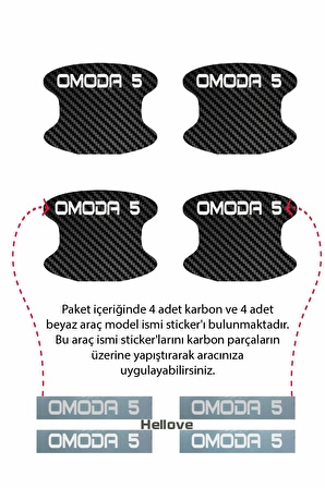 Oto Araç Kapı Kolu Koruyucu Boya Çizik Önleyici Karbon  Chery Omoda 5 Uyumlu Beyaz Omoda 5 Yazılı