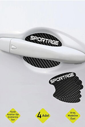 Oto Araç Kapı Kolu Koruyucu Boya Çizik Önleyici Karbon  Kia Sportage Uyumlu Beyaz Sportage Yazılı