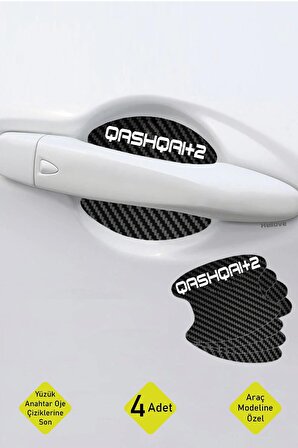 Oto Araç Kapı Kolu Koruyucu Boya Çizik Önleyici Karbon  Nissan Qashqai+2 Uyumlu Beyaz Qashqai+2 Yazılı