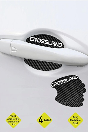 Oto Araç Kapı Kolu Koruyucu Boya Çizik Önleyici Karbon  Opel Crossland Uyumlu Beyaz Crossland Yazılı
