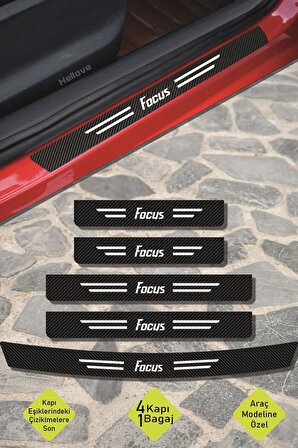 Ford Focus Uyumlu Kapı Bagaj Eşik Koruyucu Set Karbon Çizilme Engelleyici Folyo Focus Yazılı