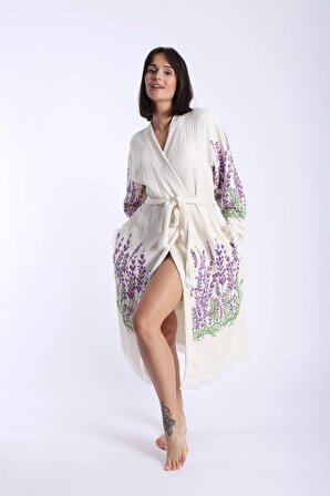CEPLİ 4 KAT MÜSLİN kumaşdan pamuklu Peştemal Bornoz Kimono Kaftan, torba gizli cepli